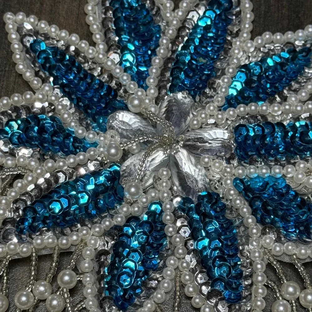 Sequin Flower Applique Beaded Pearl Fringe Embellishment DIY‎ Craft